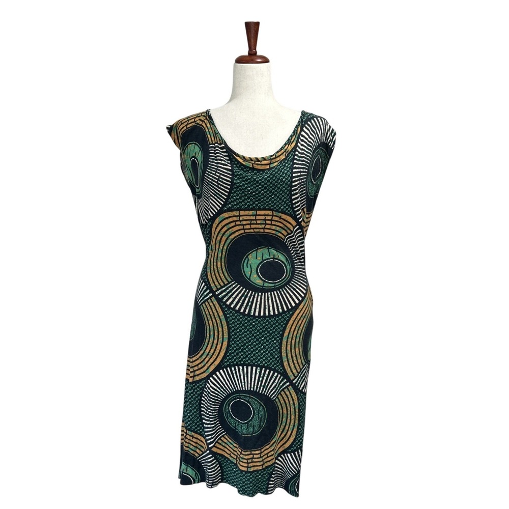 Peace by Lotta Stensson Dress Small Green Tribal African Midi Ethnic Print